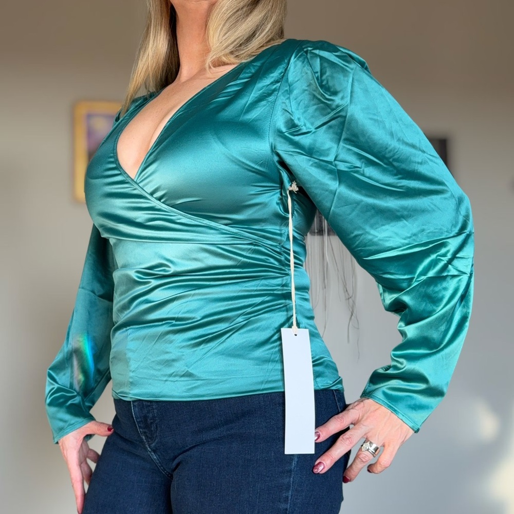 Lumiere Teal Satin Blouse
